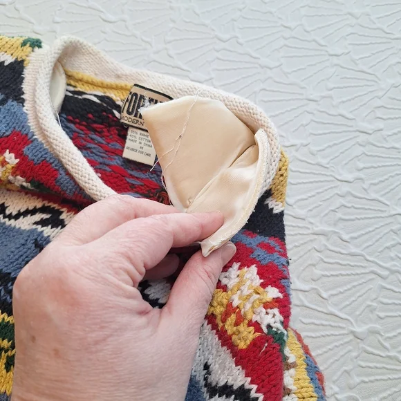 Forenza Vintage 80s Knit Sweater Women’s Size M Chunky Floral Ramie & Cotton HT - Picture 6 of 6
